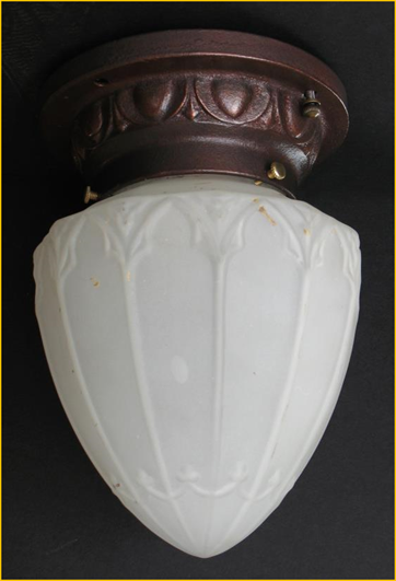 Title: Flush mount Victorian Ceiling Fixture - Description: This lovely light with moulded milk glass shade and heavy cast ceiling mount went to San Francisco, California.